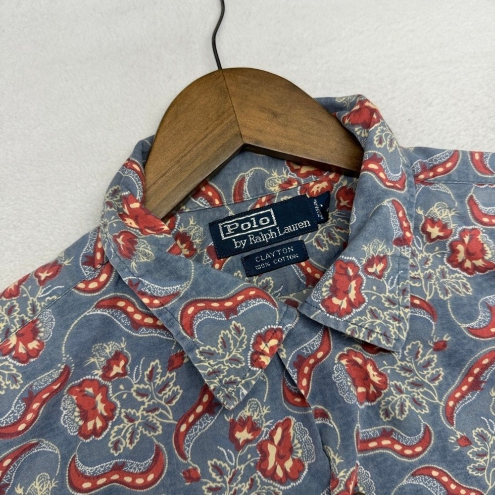 Vintage Ralph Lauren Shirt Mens Medium Blue Red Clayton Floral Hawaiian Preppy